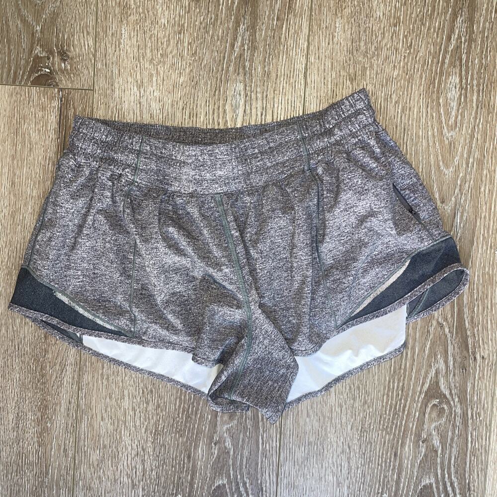 Lululemon Hotty Hot Shorts Women SZ 10 Gray Running Black Heather Lined 4"